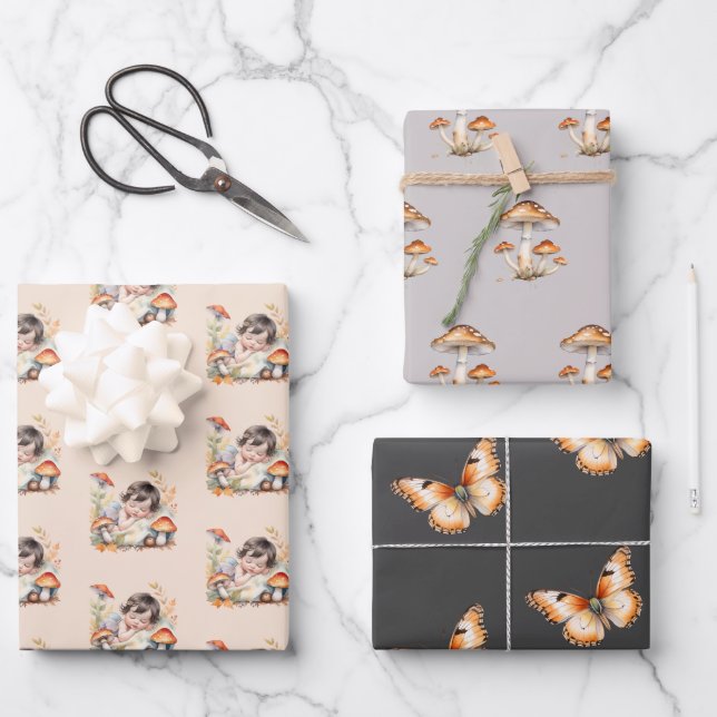 Autumn Woodland Fairy Baby Shower Wrapping Paper Sheets (Front)