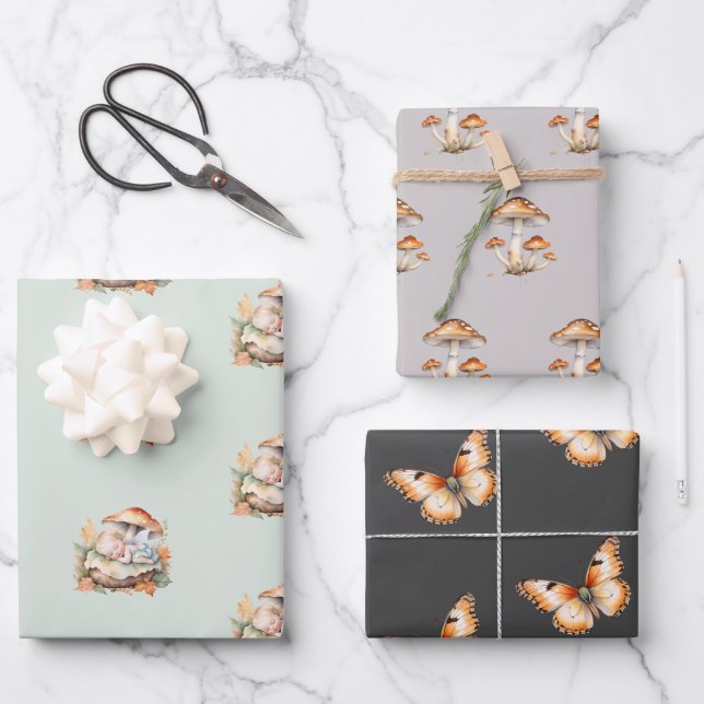 Autumn Woodland Fairy Baby Shower Wrapping Paper Sheets (Front)