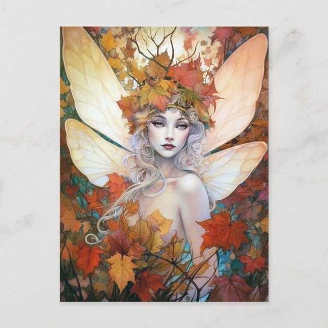 Autumn Woodland Fairy Fantasy Art Postcard (Front)