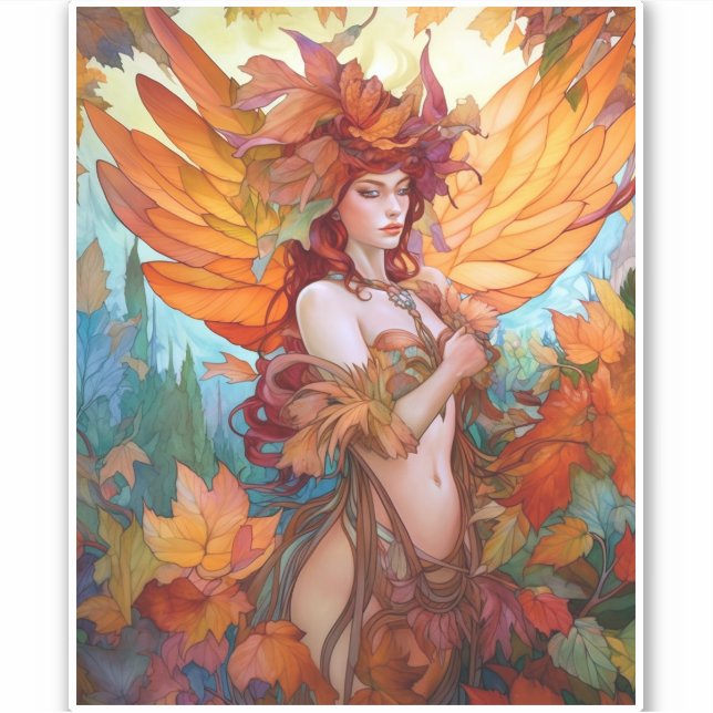 Autumn Woodland Fairy Fantasy Art Sticker (Front)