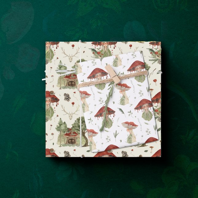 Autumn Woodland Fairy Mushrooms | Three Pack Wrapping Paper Sheets (Creator Uploaded)