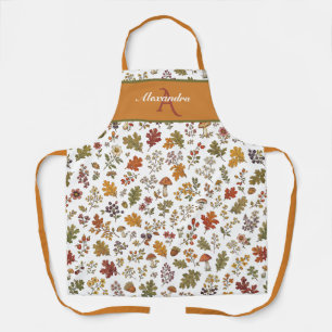 Autumn Woodland Floral Leaf Mushroom Custom Name Apron
