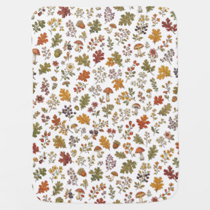 Autumn Woodland Floral Leaf Mushroom Pattern Baby Blanket