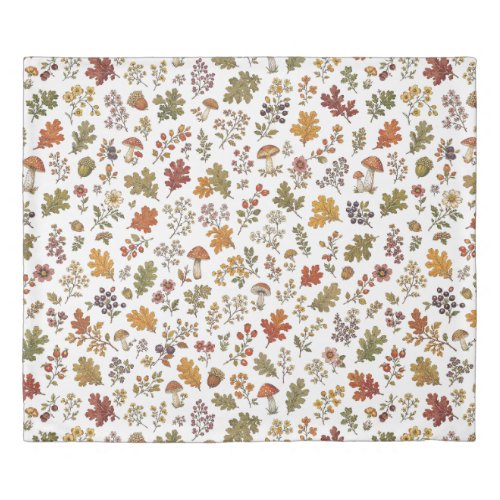 Autumn Woodland Floral Leaf Mushroom Pattern  Duvet Cover