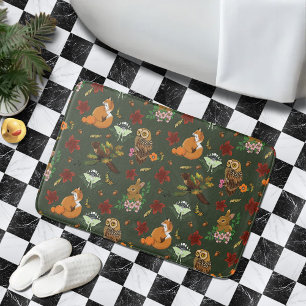 Autumn Woodland Forest Animals Green Bath Mat