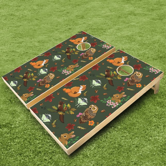 Autumn Woodland Forest Animals Green Cornhole Set (Creator Uploaded)
