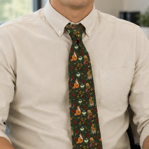 Autumn Woodland Forest Animals Green Pattern Neck Tie