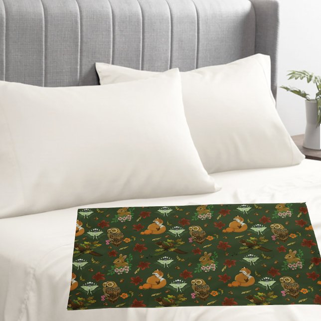 Autumn Woodland Forest Animals Green Pattern  Pillow Case (Creator Uploaded)