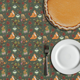 Autumn Woodland Forest Animals Green Pattern Tablecloth