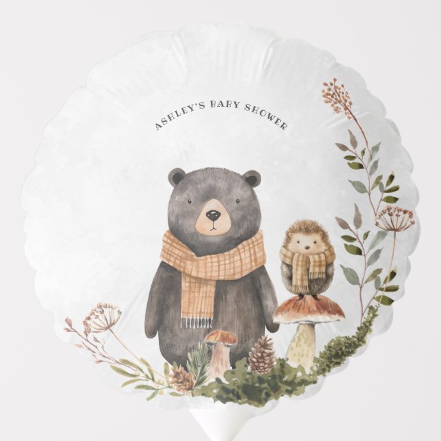 Autumn Woodland Forest Bear Baby Shower Balloon (Front)