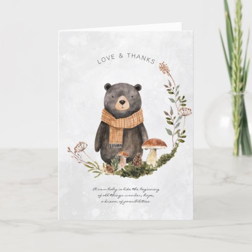 Autumn Woodland Forest Bear  Baby Shower Thank You Card