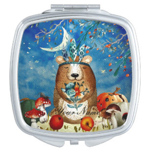 Autumn Woodland Friends Bear Forest Illustration Mirror For Makeup