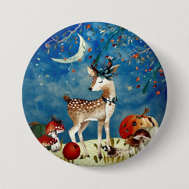 Autumn Woodland Friends Deer Forest Illustration Button (Front)