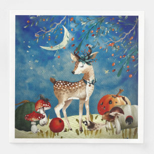 Autumn Woodland Friends Deer Forest Illustration Paper Dinner Napkins