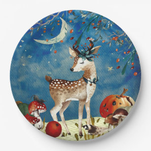 Autumn Woodland Friends Deer Forest Illustration Paper Plates