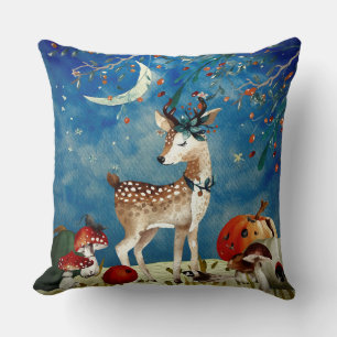 Autumn Woodland Friends Deer Forest Illustration Throw Pillow