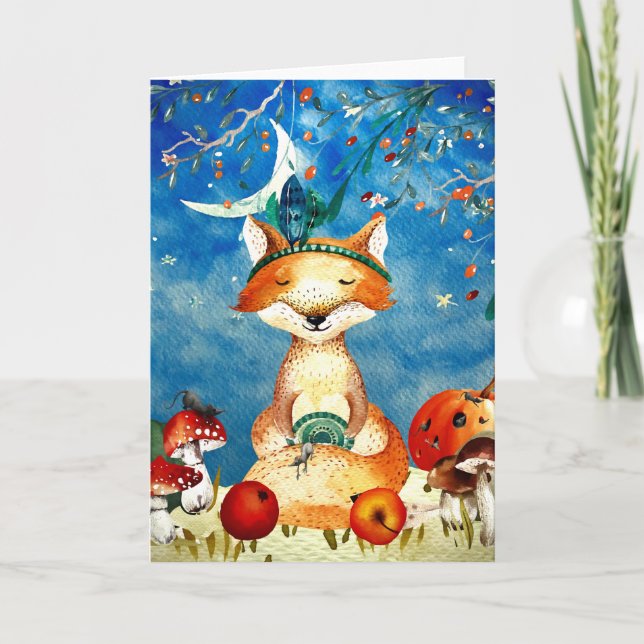 Autumn Woodland Friends Fox Forest Illustration Card (Front)