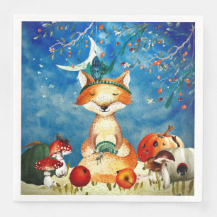 Autumn Woodland Friends Fox Forest Illustration Paper Dinner Napkins