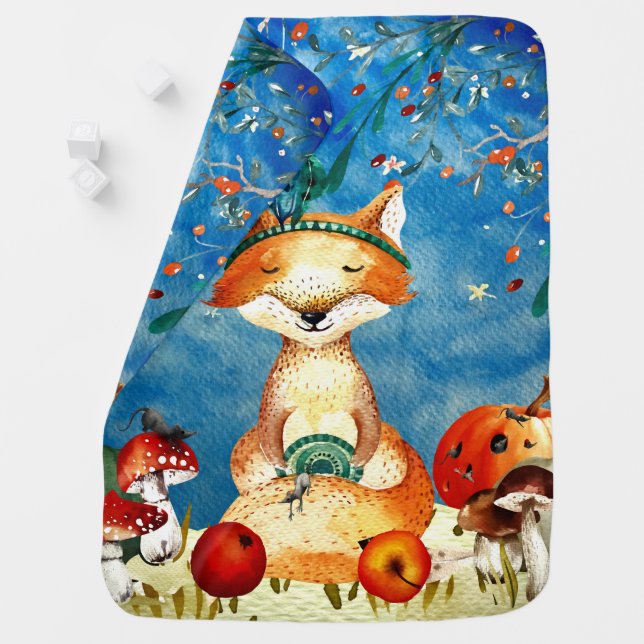 Autumn Woodland Friends Fox Forest Illustration Receiving Blanket (In Situ)