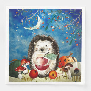 Autumn Woodland Friends Hedgehog Forest Drawing Paper Dinner Napkins