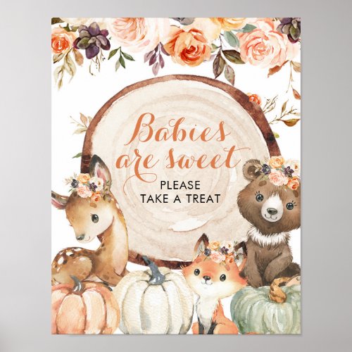 Autumn Woodland Girl Babies are Sweet Baby Shower Poster