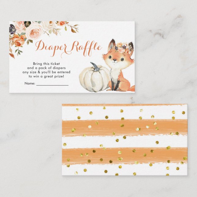 Autumn Woodland Girl Baby Shower Diaper Raffle Enclosure Card (Front/Back)