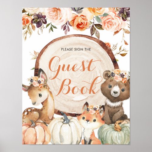 Autumn Woodland Girl Baby Shower Guest Book