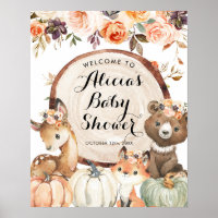 Autumn Woodland Girl Baby Shower Welcome Sign