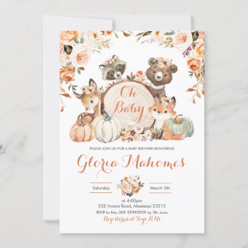 Autumn Woodland Girl Oh Baby Baby Shower Invitation