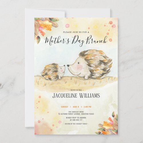 Autumn woodland hedgehogmothers day invitation