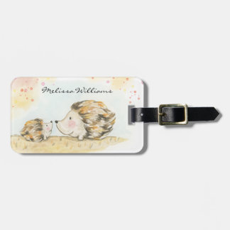 Autumn woodland hedgehog watercolour luggage tag