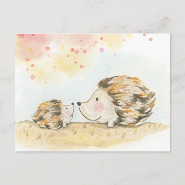 Autumn woodland hedgehog watercolour postcard (Front)