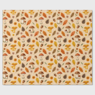 Autumn Woodland Mushrooms & Pinecones Fall Wrappin Wrapping Paper