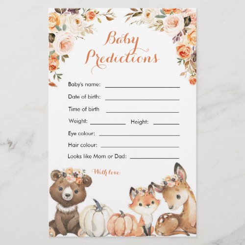 Autumn Woodland Oh Baby Shower Baby Prediction