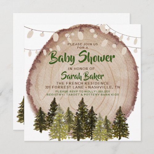 Autumn Woodland Rustic Wood Slice Baby Shower Invitation