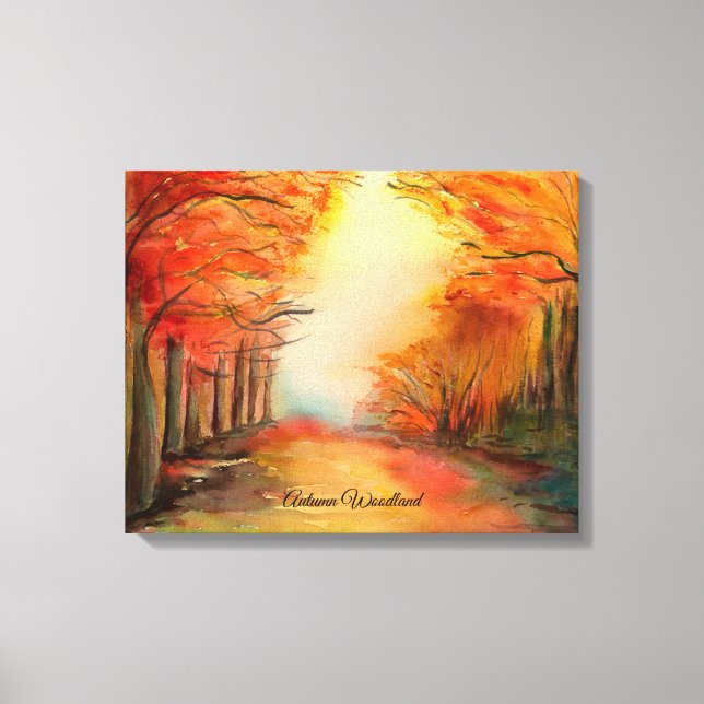 Autumn Woodland Watercolor Painting Canvas Print (Front)