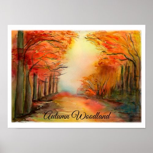 Autumn Woodland Watercolor Painting Poster