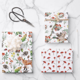 Autumn Woodland Wilderness Mushrooms   Three Pack Wrapping Paper Sheets