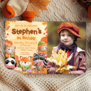Autumn Woodlands Birthday with Photo Invitation