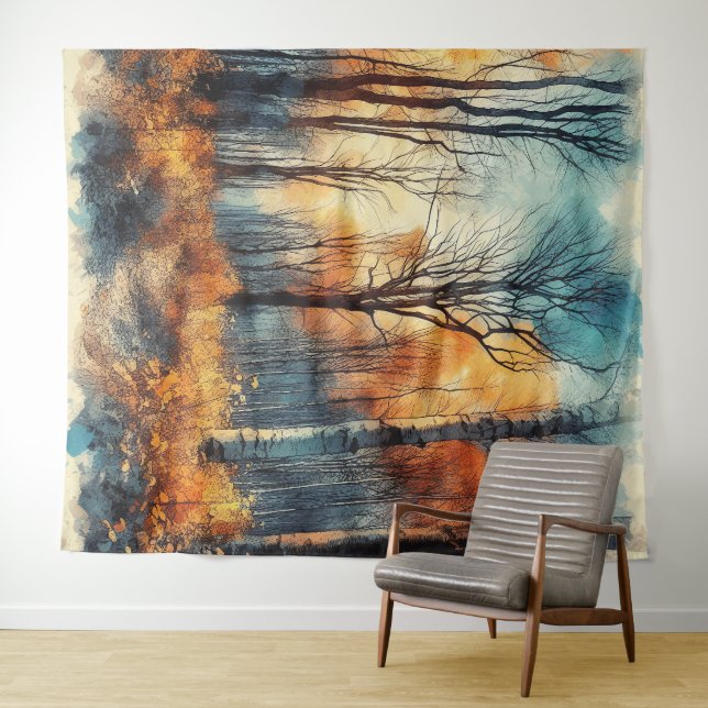 Autumn Woods Watercolor Tapestry Zazzle