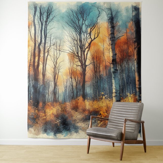 Autumn Woods 1 - Watercolor Tapestry (In Situ)