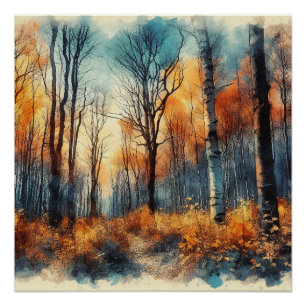 Autumn Woods In Abstract - AI - Artwork Poster