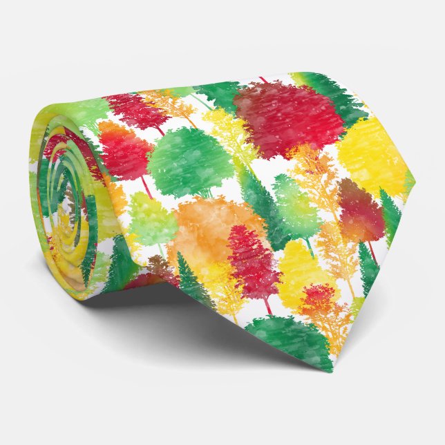Autumn Woods Pattern Neck Tie (Rolled)