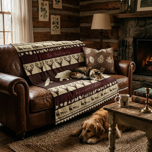Autumn woods personalized cabin fleece blanket