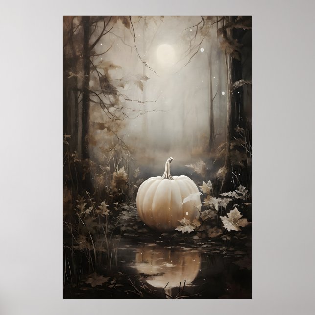 Autumn Woods Pumpkin Print, Gothic Halloween Poster (Front)