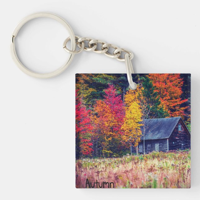 Autumn Woods Shack Acrylic Keychain (Front)