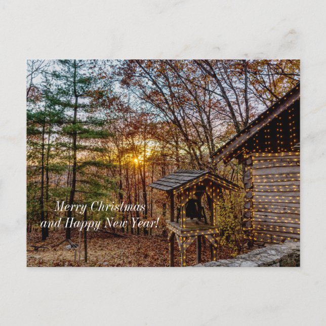 Autumn Woods Sunset Christmas Postcard (Front)