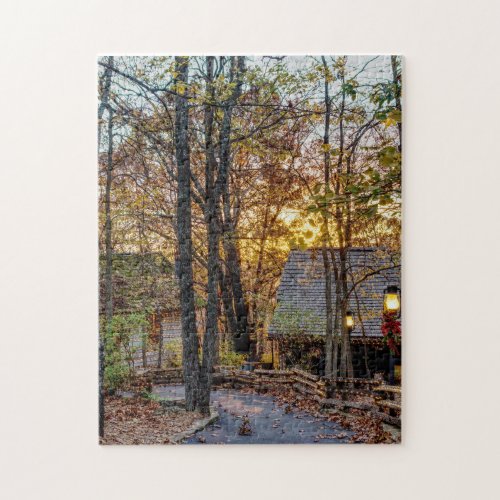Autumn Woods Sunset Walkway Jigsaw Puzzle