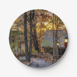 Autumn Woods Sunset Walkway Paper Plates