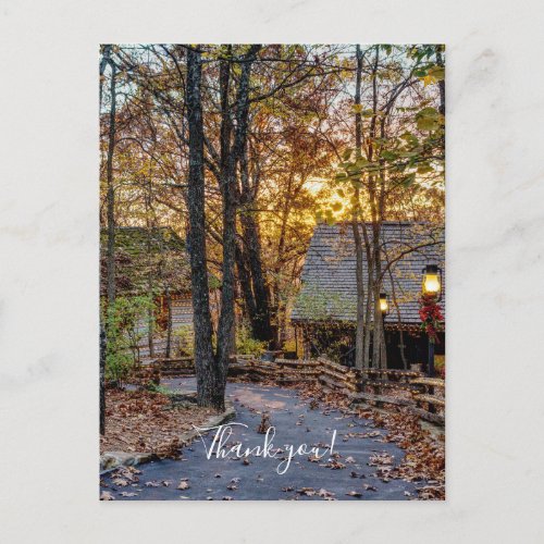 Autumn Woods Sunset Walkway Thank You Postcard